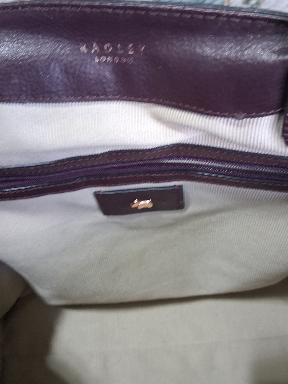 RADLEY London Calf Hair Brown/Burgundy/Wine Red Tote Bag Purse RoseGold Hardware - Picture 9 of 16